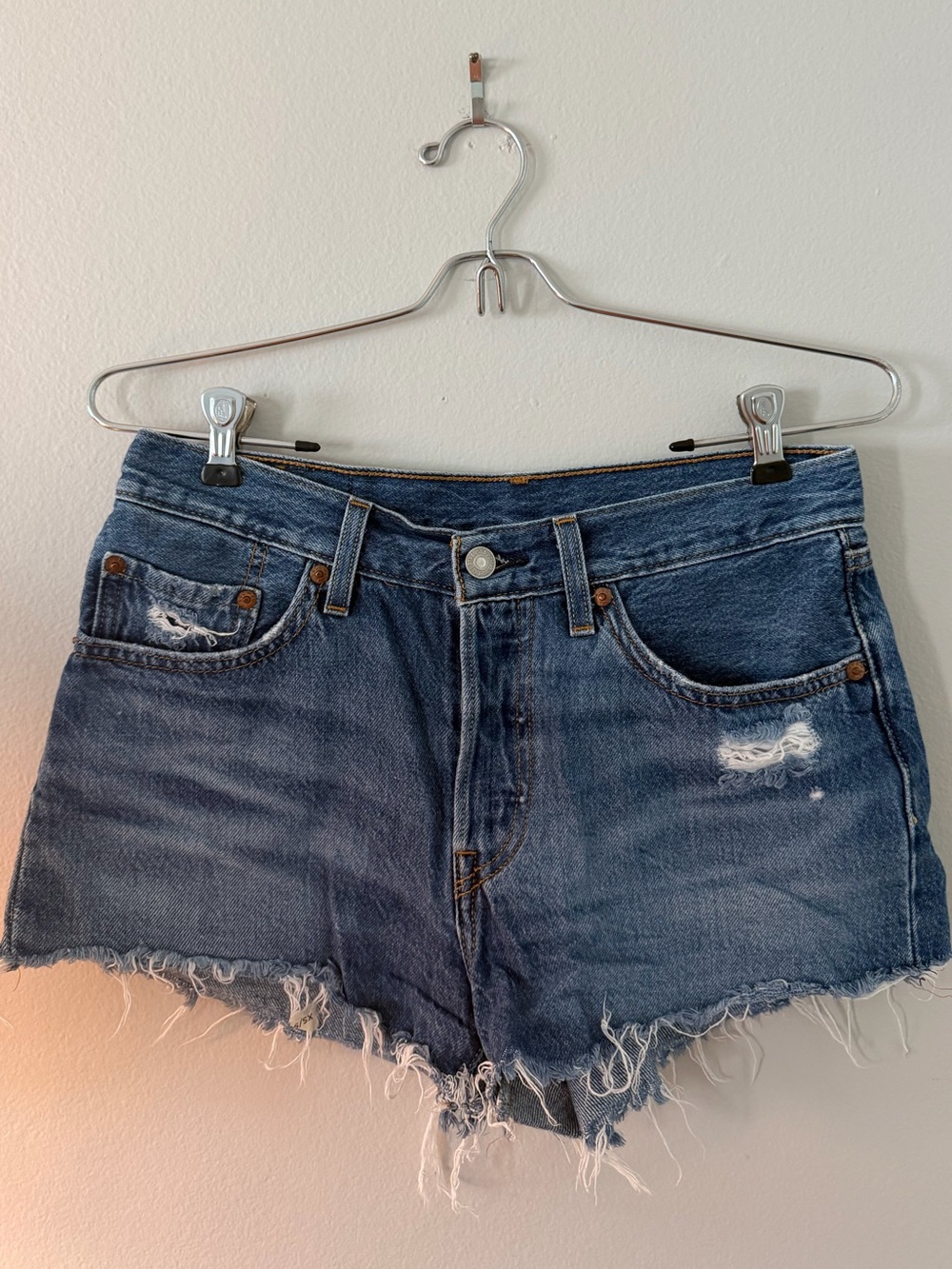 Levi's Blue Distressed High-Rise Denim Cutoff Shorts